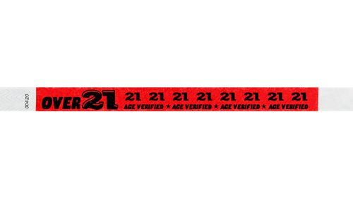 Tyvek 3/4" Wristbands - Over 21 Age Verified - Neon Red